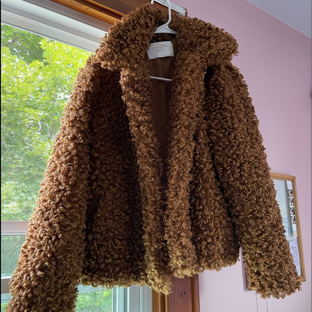 Zara Faux Fur Teddy Bear Coat Jacket Size Medium